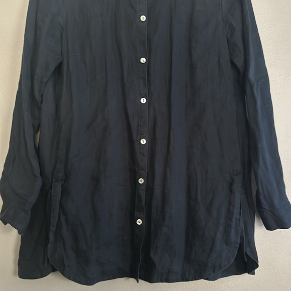 J. Jill women love linen 100% linen navy blue button down tunic blouse - Picture 4 of 11